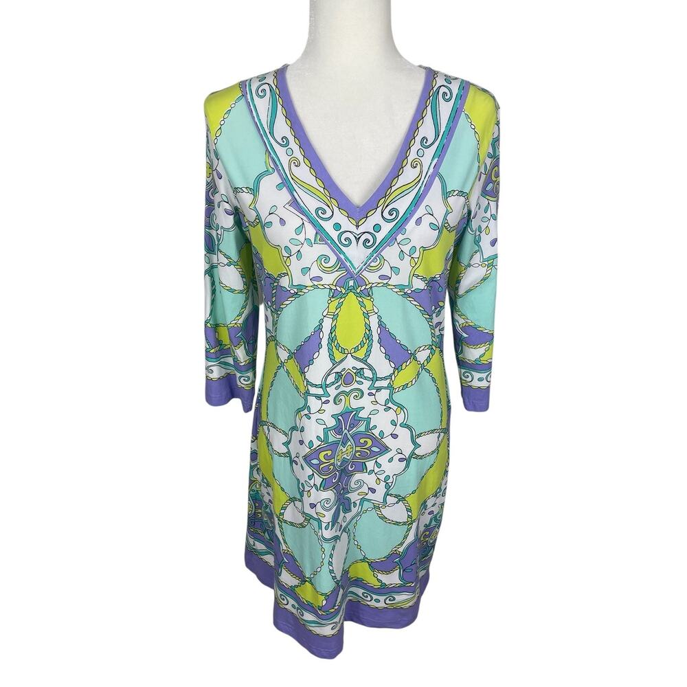 Barbara Gerwit Printed Dress Resort Wear Coastal Purple Women's Size Medium